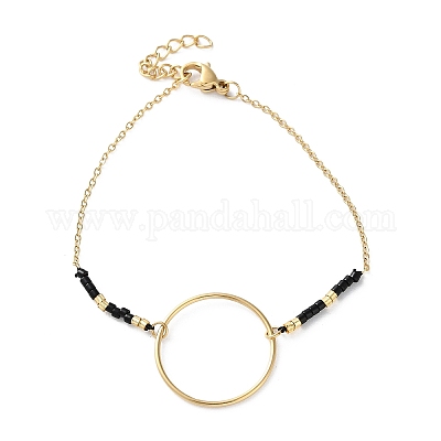 Браслеты из стеклянных бусин из нержавеющей стали 304 BJEW-A036-18G-1