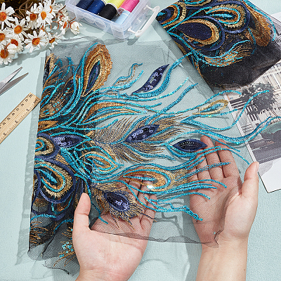 Полиэфирное кружево с узором хвост феникса и ткань с вышивкой из ПВХ SENE-WH0003-38-1
