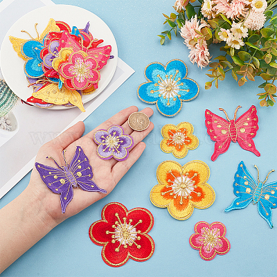 ハンドメイド梅 28個14スタイルの梅の花と蝶の模様のコンピューター刺繍布パッチ