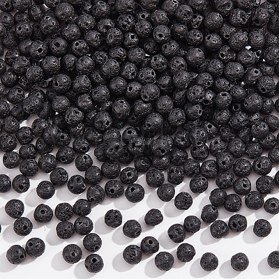 4 нити натуральных круглых бусин из лавового камня G-NB0004-86-1