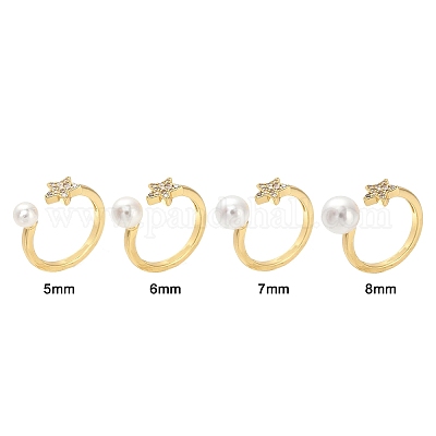 Закрепки для колец-манжет с микропаве из прозрачных кубических цирконий в форме звездочки из латуни KK-NH0007-10G-1