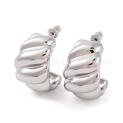 Женские латунные серьги-гвоздики в форме полукольца в форме буквы С EJEW-G391-17P-1