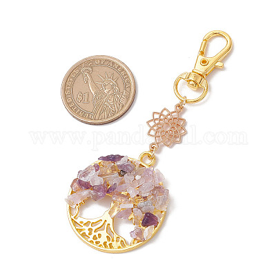 Бусины из натурального аметиста и сплава с подвесками в виде дерева жизни HJEW-JM03129-01-1