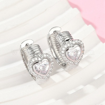 Серьги-кольца из латуни с прозрачным фианитом EJEW-Q016-03P-1