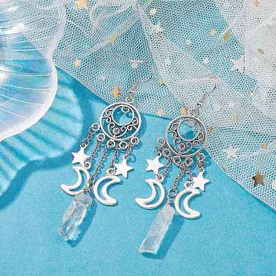 Прямоугольные серьги с подвесками из натуральных кварцевых кристаллов EJEW-JE05315-1