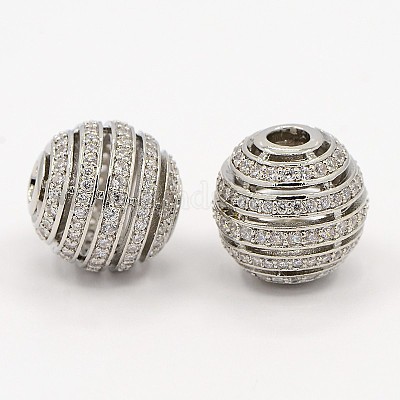 Полые круглые латунные микро проложить кубического циркония бусы ZIRC-D026-05-1