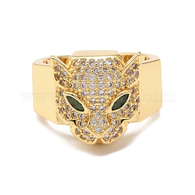 Кольцо-манжета с фианитами и леопардовым принтом RJEW-F146-02G-1