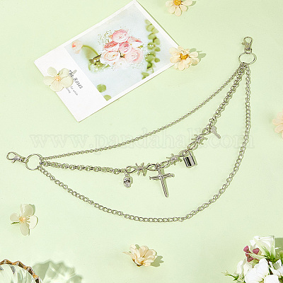 Сплав крест замок брелок ключ 3 слой цепь ремни для брюк AJEW-WH20070-056-1