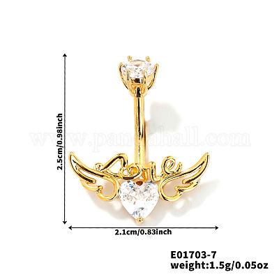 Сердце с крылом латунные стразы кольца для живота изогнутая штанга OZ3962-7-1