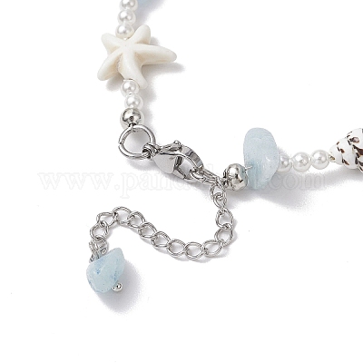 Летние браслеты на ногу с натуральным окрашенным аквамарином AJEW-AN00693-1