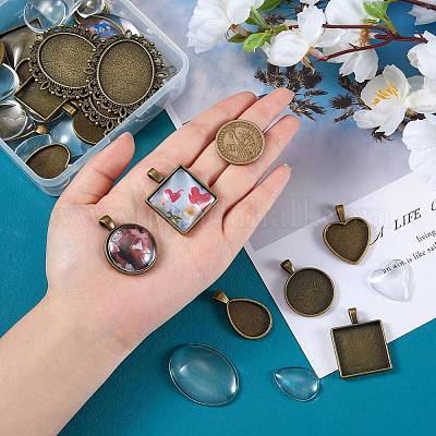 DIY Geometry Glass Pendant Necklace Making Kits, Including Alloy Pendant  Cabochon Settings, Waxed Cotton Cord Necklace Making, Transparent Glass