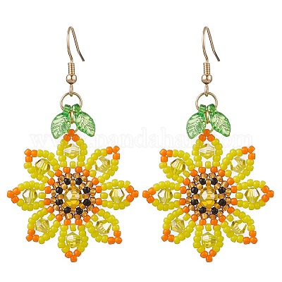 Серьги-подвески в виде стеклянных цветов из нержавеющей стали 304 EJEW-MZ00519-1