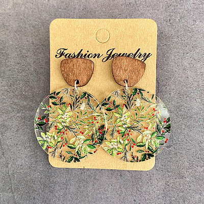 Серьги-гвоздики из прозрачного акрила и дерева FS-WG0124A-02-1