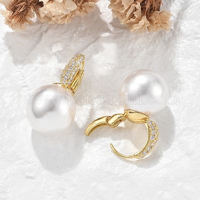 Латунные серьги-кольца из прозрачного кубического циркония EJEW-R016-03G-1