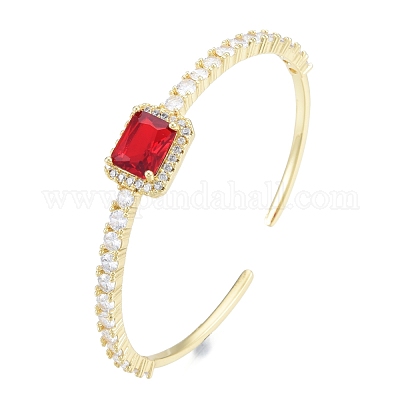 Кубический цирконий прямоугольный браслет-манжета с открытой манжетой BJEW-G651-05G-05-1