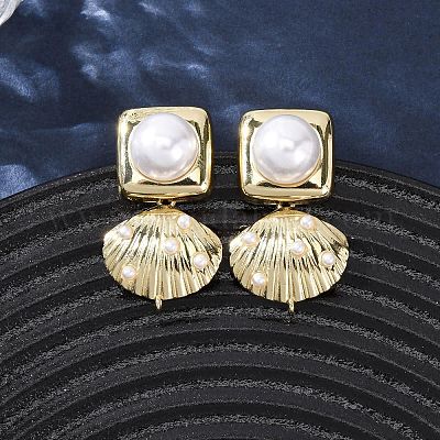 Латунные квадратные серьги-гвоздики в форме ракушки EJEW-H165-01B-G-1