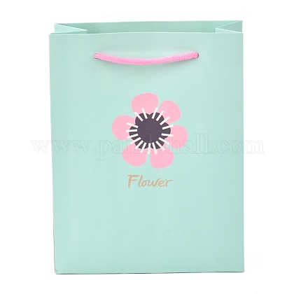 長方形の紙袋 綿ロープハンドル付き 花と言葉の花の模様 ギフトバッグやショッピングバッグ用 淡いターコイズ 18x8 1x23cmの通販 Jp Pandahall Com