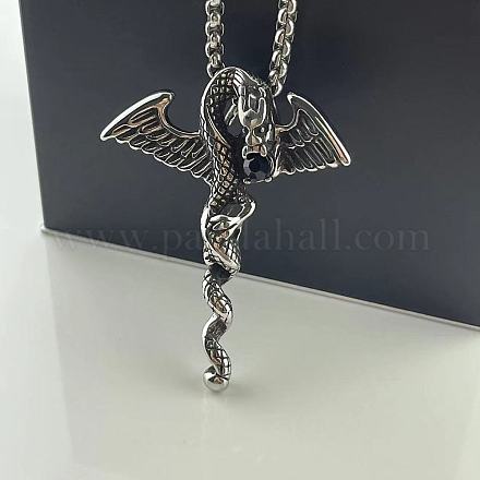 Винтажное ожерелье в стиле панк-хип-хоп для мужчин с подвеской в виде крылатого дракона из нержавеющей стали 304 с блестками и стразами IL6060-1