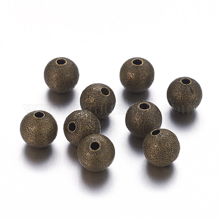 8mm antike Bronze Runde Spacer Messing strukturierte Perlen X-EC225-NFAB-1