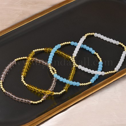 Женские браслеты из круглых бусин из латуни и стекла BJEW-F515-04G-1