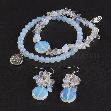Perles d'opalite enroulent des bracelets et des boucles d'oreilles ensembles de bijoux SJEW-JS00905-05-1