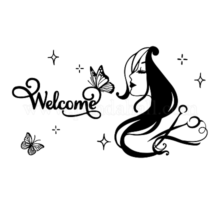 SUPERDANT Hairdressers Salon Wall Decal Beauty Salon Wall Sticker Welcome Creative Personality Vinyl DIY Art Mural for Scissors Barber Shop Deocr DIY-WH0377-166-1