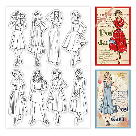 GLOBLELAND Vintage Fashion Women Clear Stamps Fashion Dress Silicone Clear Stamp Seals for Cards Making DIY Scrapbooking Photo Journal Album Decoration DIY-WH0167-56-953-1