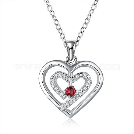 Silver Plated Brass Cubic Zirconia Heart Pendant Necklaces NJEW-BB10224-D-1
