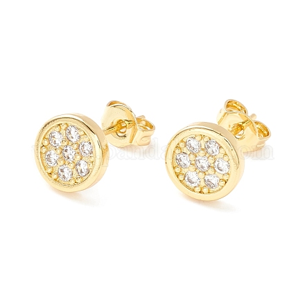 Clear Cubic Zirconia Flat Round Stud Earrings EJEW-P196-06G-1