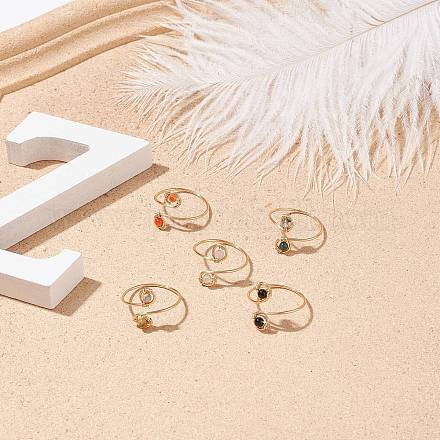 Круглое плетеное открытое кольцо-манжета с натуральным драгоценным камнем RJEW-JR00503-1