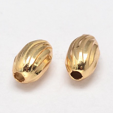 Oval Long-Lasting Plated Brass Corrugated Beads KK-P030-14G-NF-1