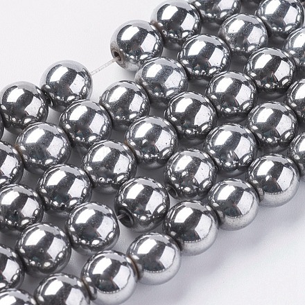 Argento placcato magnetico ematite sintetico perle tonde fili X-G-H1098-1-1