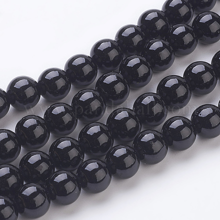 Cuentas sintéticas piedras negras hebras X-G-H1628-8mm-1-1