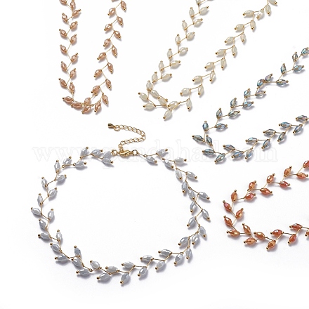 Colliers en perles de verre ovales à facettes galvanisées NJEW-JN02625-1