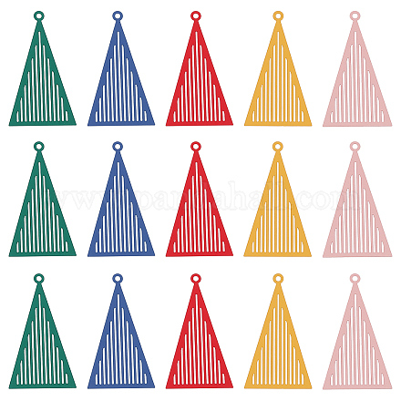 DICOSMETIC 50Pcs 5 Colors Triangle Charms Stainless Steel Hollow Style Filigree Pendants Green/Blue/Red/Yellow/Pink Geometric Pendant Necklace for DIY Jewelry Making and Crafts STAS-DC0008-06-1