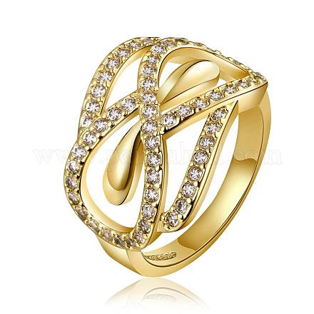 Real 18K Gold Plated Tin Alloy Cubic Zirconia Hollow Bowknot Finger Rings For Women RJEW-BB09176-8A-1