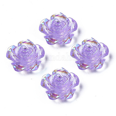 クリア樹脂カボション  ABカラーメッキ  花バラ  紫色のメディア  15x14x6mm CRES-N030-001B-01-1
