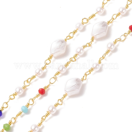 Ccb imitation perle losange & chaînes de perles de verre CHC-P009-17G-1