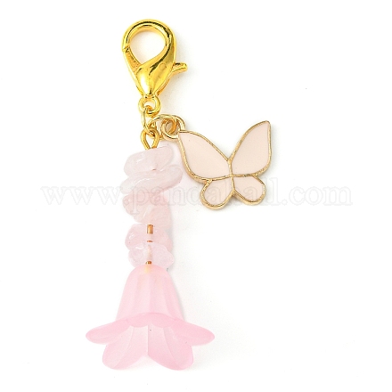 Décoration pendentif papillon en alliage émail et fleur acrylique HJEW-JM01556-02-1