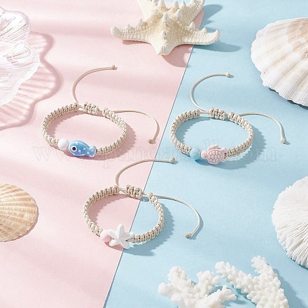 3шт регулируемые фарфоровые бусины ручной работы плетеные браслеты из бисера для детей BJEW-JB11969-1