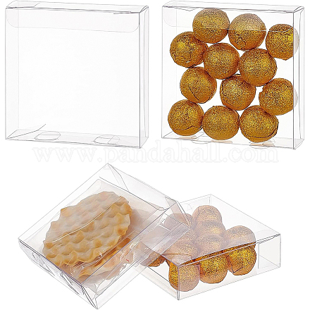 折りたたみ可能な透明ペットボックス  クラフトキャンディ包装結婚式パーティーの好意のギフトボックス  正方形  透明  10x10x3cm CON-WH0069-56-1