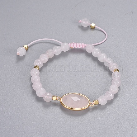 Natürliche Rose Quarz geflochtene Perlen Armbänder BJEW-JB04210-01-1