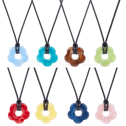 Anattasoul 8 pièces 8 couleurs acrylique fleur pendentif colliers ensemble NJEW-AN0001-50-1