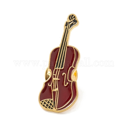 バイオリンエナメルピン  バックパック服用楽器合金ブローチ  ゴールドカラー  暗赤色  34x13x1.5mm  ピン：1mm JEWB-M022-02-1