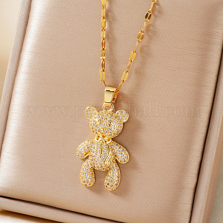 Элегантные латунные прозрачные кубические цирконии мультяшные медвежьи подвески ожерелья XF2925-1