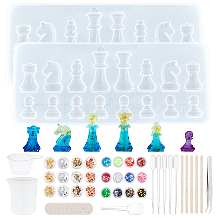 Kits de molde de silicona con forma de ajedrez DIY-OC0002-81-1