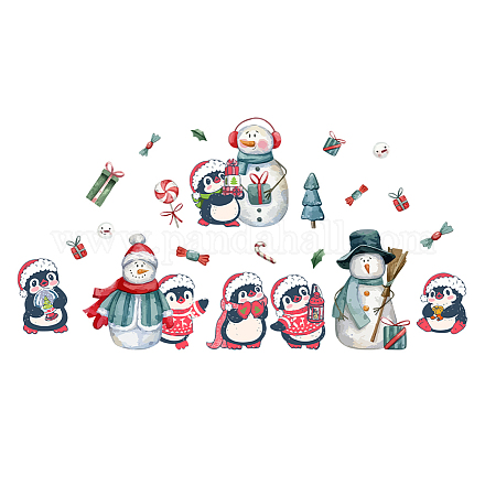 クリスマスPVCウォールステッカー  壁飾り  ペンギン  800x390mm  2個/セット DIY-WH0228-901-1