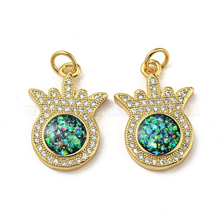 Brass Micro Pave Cubic Zirconia with Synthetic Opal Pendants KK-D096-01B-G-1