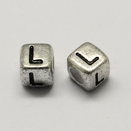 Perles européennes de lettre plaquées argent antique à gros trou PACR-Q099-01L-1