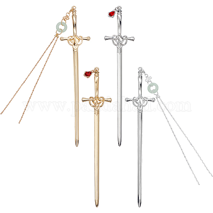 4 шт. 4 стиля сплава палочки для волос фурнитура&nbsp;AJEW-FG0007-35-1